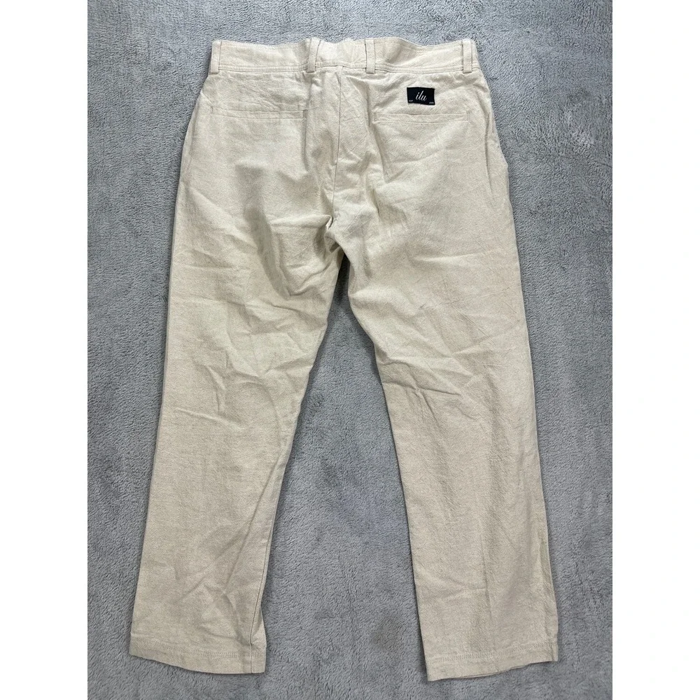 I Love Ugly Slim Kobe Pant Mens Medium Bone Linen Cropped Leg Straight Fit
